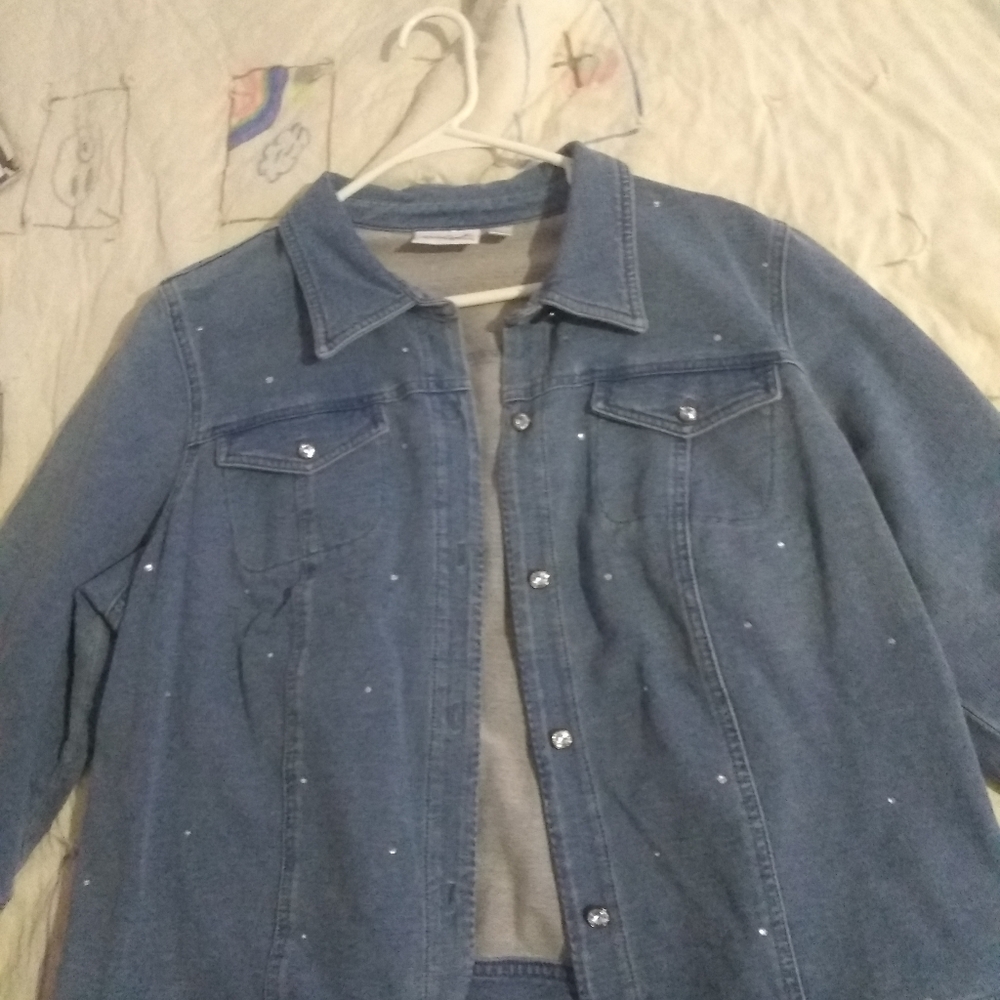 Rhinestone 3/4 sleeve jean jacket